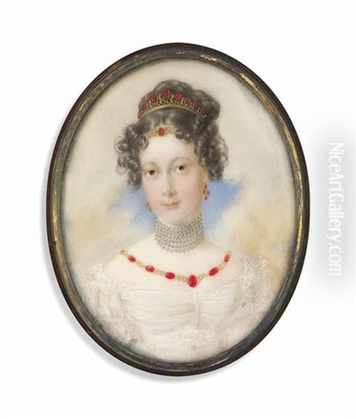 A Young Noblewoman, Possibly Maria Leopoldina Von Metternich-winneburg Zu Beilstein (1797-1820), In Decollete White Dress With Frilled Sleeves - view 1