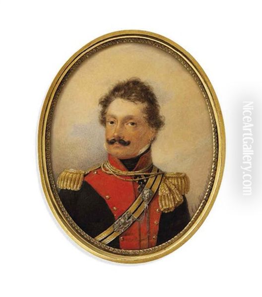 Karl Ritter Gorzowsky (1778-1858), Colonel Of The Lancers, In Black Military Coat With Red Facings, Gold Epaulettes And Cross-belt - view 1
