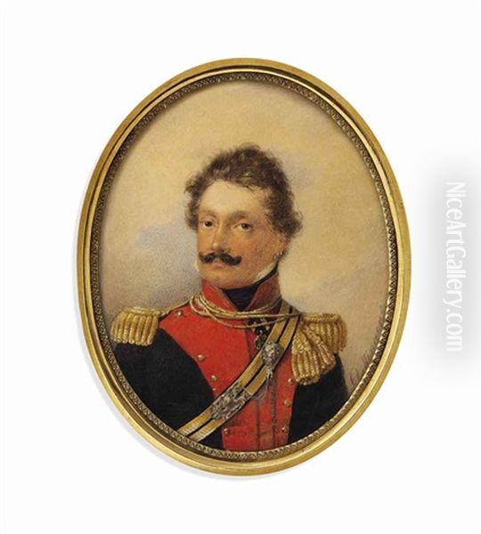 Karl Ritter Gorzowsky (1778-1858), Colonel Of The Lancers, In Black Military Coat With Red Facings, Gold Epaulettes And Cross-belt, Wearing The Austrian Miliary Cross Called Kanonenkreuz - view 1
