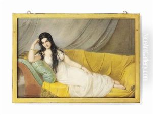 A Lady, Formerly Called The Countess Perera (pereira), In White Dress, Reclining On A Chaise Longue Draped With Yellow Cashmere Shawl, Her Right Elbow Resting On A Green Pillow