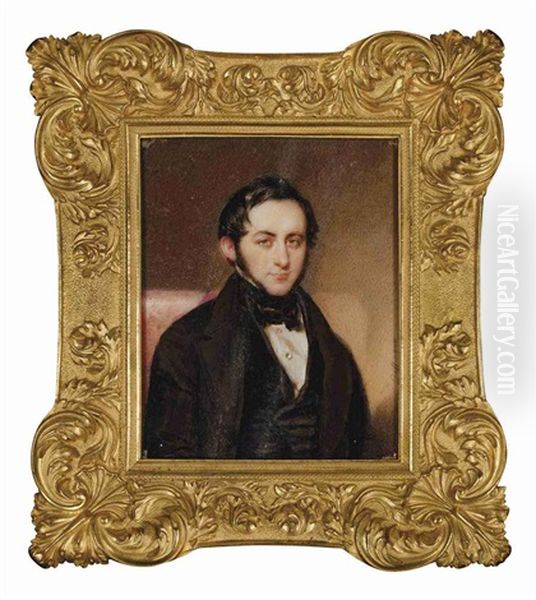 Portrait D'homme En Costome Noir Et Chemise Blanche, Dans Un Cadre En Bronze Dore Et Cisele - view 1
