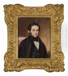 Portrait D'homme En Costome Noir Et Chemise Blanche, Dans Un Cadre En Bronze Dore Et Cisele
