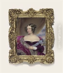 A Lady Called Baroness Von Wacquant-geozelles, In Purple Velvet Dress With White Lace Trim And Gem-set Brooch At Corsage, The Blue Sash Of A Lady's Order by Moritz Michael Daffinger