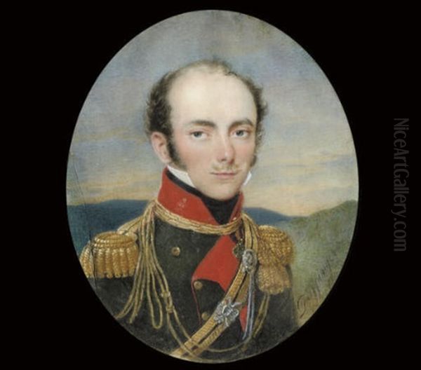 An Austrian Officer Of Uhlans, In Black Uniform With Scarlet Collar And Facings - view 1