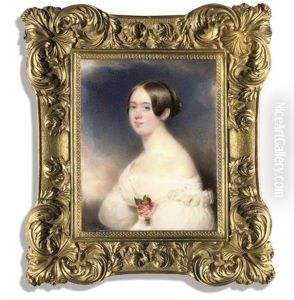 A Young Lady, In White Dress With Voluminous Sleeves (+ Another; 2 Works) by Moritz Michael Daffinger