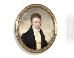 A Gentleman, In Brown Coat, Ochre Waistcoat And Cravat With Gem-set Cravat Pin, Greying Hair And Sideburns by Moritz Michael Daffinger