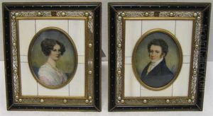 Portrait Of A Young Woman Wearing Pink Dress (+ Portrait Of A Young Man Wearing A Blue Coat; Pair) by Moritz Michael Daffinger