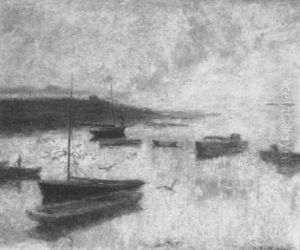 Boats In A Harbor (connecticut?) by Augustus Smith Daggy