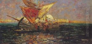 Caiques Sur Le Bosphore by Charles Henri Gaston Dagnac-Riviere