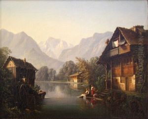 Les Lavandieres Au Bord De L"aar Dans Les Alpes Suisses