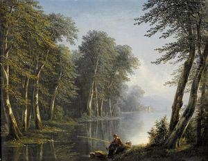Idyllische Flusslandschaft Mit Einem Fischer by Isidore Dagnan