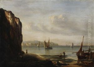 An Der Bretonischen Kuste. Auf Dem Wasser Segelboote In Der Abendsonne by Isidore Dagnan