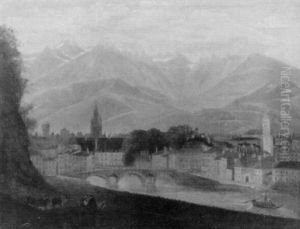 Schweizer Stadtansicht Von Bergiger Kulisse by Isidore Dagnan