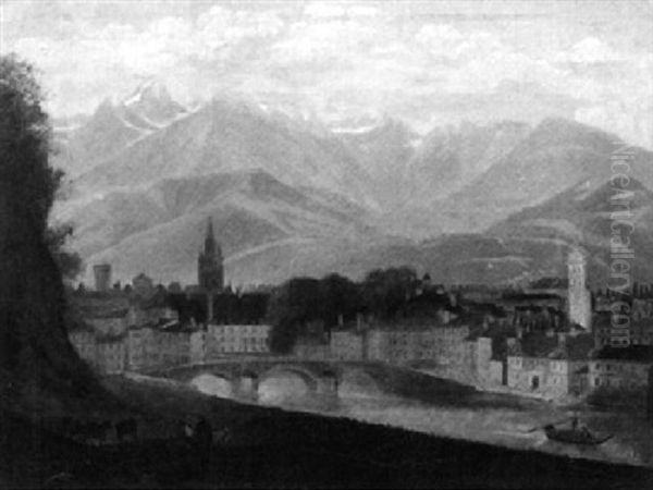 Schweizer Stadtansicht Vor Bergiger Kulisse - view 1