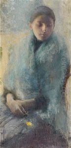 Jeune Fille En Bleu by Pascal Adolphe Jean Dagnan-Bouveret
