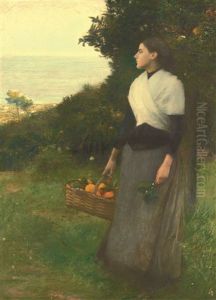 Young Woman In A Garden Of Oranges by Pascal Adolphe Jean Dagnan-Bouveret