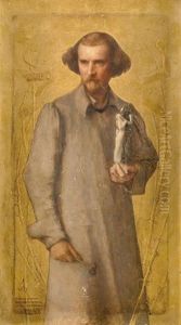 Portrait Du Sculpteur Jean Dampt Tenant Le Chevalier Raymondin Et La Fee Melusine by Pascal Adolphe Jean Dagnan-Bouveret