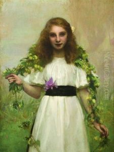 Portrait Of A Young Girl With Flowers by Pascal Adolphe Jean Dagnan-Bouveret