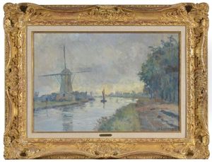 Moulin Sur Le Canal En Hollande by Albert Marie Adolphe Dagnaux