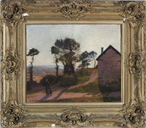A Rural Landscape With A Barn by Albert Marie Adolphe Dagnaux