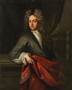 Portrait Of Samuel Clarke, Half-length, In A Grey Coat; And Portrait Of Mary Elizabeth Jervoise, Half-length, In A White Dress And Red Wrap (2) by Michael Dahl the Younger