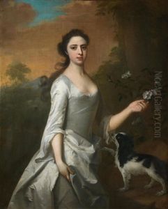 Portrait Of A Lady, Said To Be Frances Bristow, Three-quarter-length In A White Dress, With A Spaniel Alongside Her