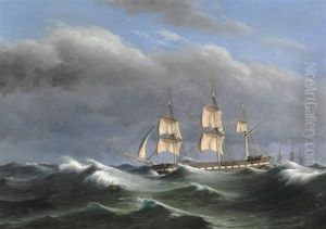 Seascape With A Three-masted Sailing Ship by Carl Dahl