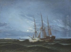 A Frigate In Moonlight by Carl Dahl