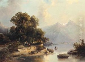 On The Banks Of A Mountain Lake by Carl Dahl