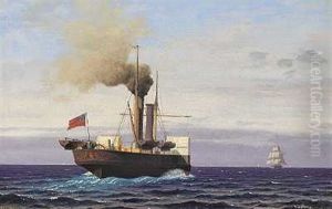 Engelsk Hjuldamper Pa Abent Hav by Carl Dahl