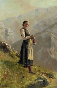 Dame In Gebirgslandschaft by Hans Dahl