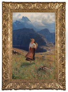 Junges Madchen Vor Fjordlandschaft by Hans Dahl