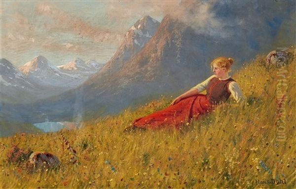 Norwegian Fjord Landscape With A Recumbent Young Lady - view 1