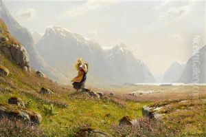Young Girl On A Summer Alpine Stroll by Hans Dahl