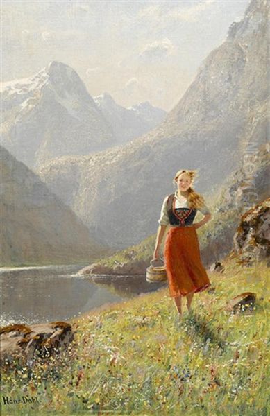 A Young Girl With A Basket In The Mountains - view 1