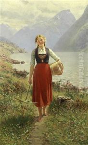 Portrait Of A Young Norwegian Girl by Hans Dahl