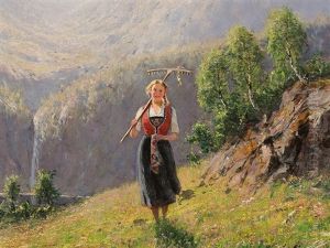 Girl In Summerly Fjord Landscape Girl In Summerly Fjord Landscape
