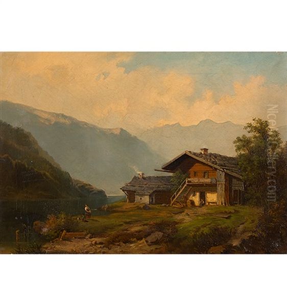 Seelandschaft Mit Haus Und Figurenstaffage - view 1