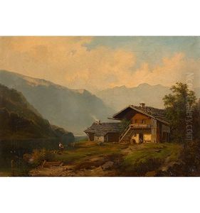 Seelandschaft Mit Haus Und Figurenstaffage by Hans Dahl