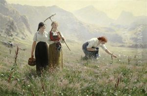 Three Girls In A Meadow by Hans Dahl