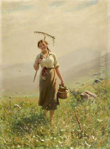 A Young Woman In The Meadow by Hans Dahl