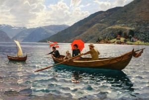 Artist With His Family Boating In Balestrand Artist With His Family Boating In Balestrand