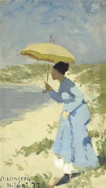 A Lady On The Beach Under A Parasol - view 1