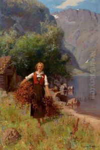 Girl In A Fjord Landscape by Hans Dahl