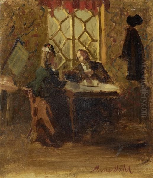 Interior Scene With Figures In Conversation And Sketch Of A Man And Woman In A Boat (2 Works) - view 1