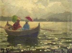 Ladies In A Boat And Sketches Of Figures Beside A Fjord (3 Works) by Hans Dahl
