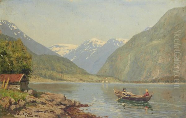 Figures In A Rowing Boat On A Fjord - view 1
