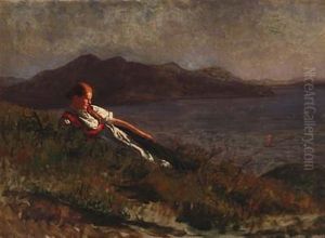 Young Norwegian Girl Laying In The Sunset On The Slopes Of A Fjord