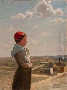 Girl Overlooking A Landscape, June 8 by Hans Dahl