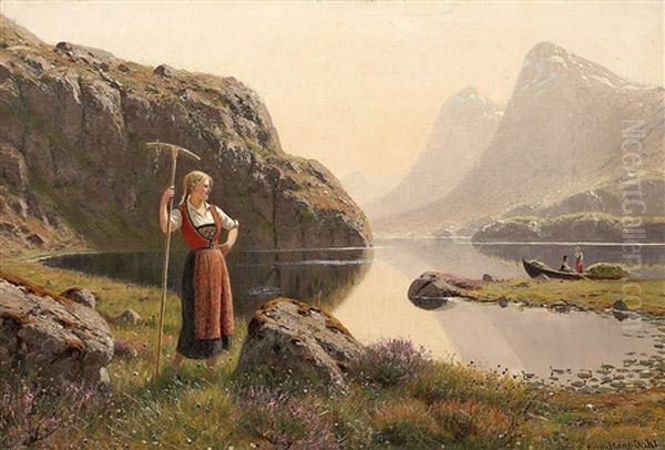 Heuernte Am Ufer Eines Norwegischen Gebirgssees - view 1